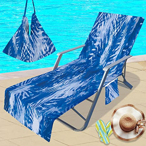 Highdi Schonbezug Liegestuhlauflage, Tie-Dye Schonbezug für Gartenliege, Strandliegenauflage mit Taschen, Mikrofaser Handtücher für Strandliegen Liegestuhl (75x210cm,Blau)