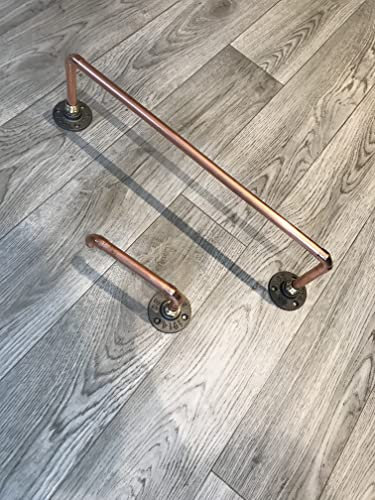 Wall mounted copper pipe industrial hand towel rail and toilet roll holder bathroom set handmade home decor