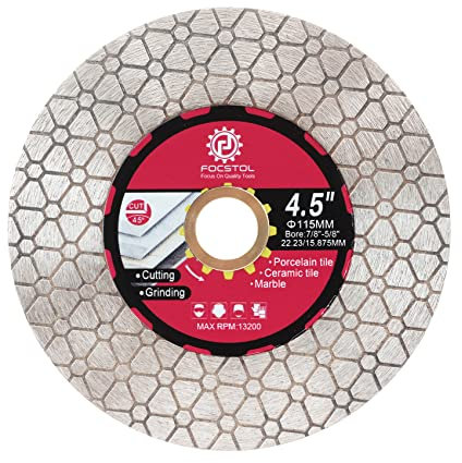 FOCSTOL Diamant Trennscheibe - 115mm x 22,23mm Fliesentrennscheibe Schneiden und Schleifen für Porzellan Keramikfliesen Marmor Granit Kunststein Quarz