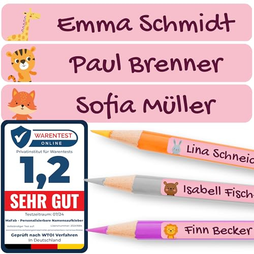 Personalisierbare Namensaufkleber für Kinder (60 Stk. 47x7 mm) - Wasserfeste Namensschilder für Gegenstände, Stifte & Textilien - Optimal für Kita, Kindergarten und Schule - Schöne Motive