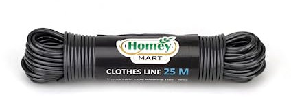 25m Washing Line Rope Strong Steel Core 3.5mm thickness Indoor Outdoor Heavy Duty Weather Resistant PVC Laundry Clothes line - Grey