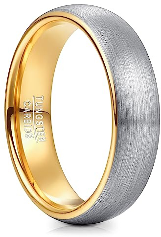 NUNCAD 6mm Anello d'argento per uomini Fascia nuziale spazzolata Anello di tungsteno bicolore Taglia 22