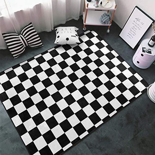 TEMLAN Zielflaggenrennen Teppiche Gegend, Schwarz-Weiß-Gitter Kurzflor Teppiche für Teppich Wohnzimmer Teetisch Sofa rutschfeste Bodenmatte Schlafzimmer Nachttisch Teppich 160 x 230cm