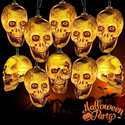 Halloween Deko Schädel Licht, Halloween Schädel Lichterkette Schnur | 300 cm mit 20 LEDs, Gruselige Schädel LED Lampen Halloween Party Dekorationen für Außen & Innen