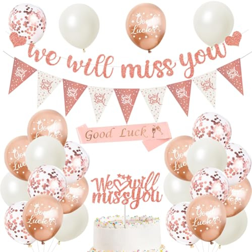 Leaving Party Decorations We Will Miss You Banner Retirement Graduation | Going Away Farewell Decorations (Rose Gold)