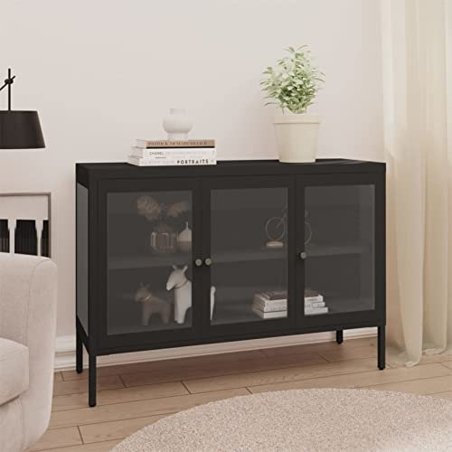 BaraSh Sideboard Schwarz 70x35x70 cm Stahl und Glas TüRen Sideboard Flur Schmal Eckkommode