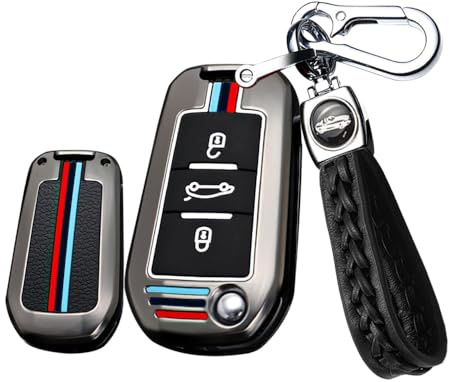 ontto Metall Autoschlüssel Hülle Schlüsselhhülle Passt für Peugeot 308 408 508 2008 3008 4008 Citroen C4L Picasso DS3 DS4 Opel Mokka Zafira Schutzhülle Schlüsselanhänger Schlüssel Etui Cover-B Schwarz