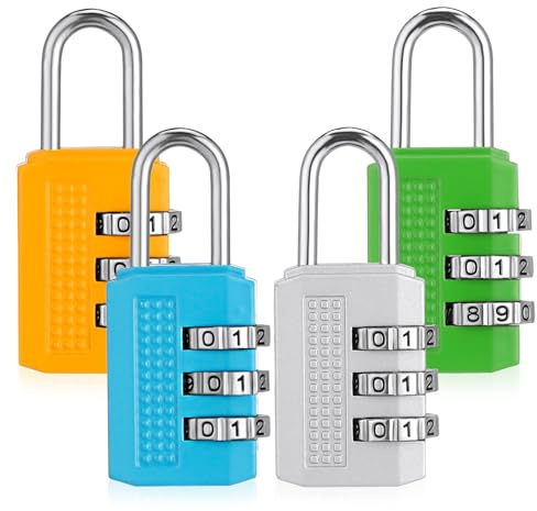 Fanshiontide 4 Pieces Luggage Locks Combination Padlocks 3 Digit Combination Padlock Codes with Alloy Body for Gym Lockers Travel Bag Suit Case Fence gate Shed Garage