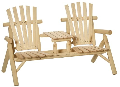Outsunny Gartenbank mit Tisch Sitzbank 2 Stühle 157 x 88 x 103 cm Natur | Gartenmöbel, Massivholz
