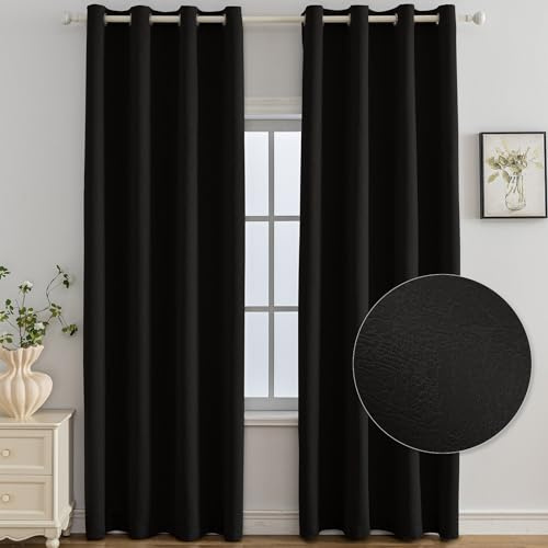 Ystyle Tende Oscuranti per Interni 2 Pezzi, 140x280 CM, Termiche Isolanti, Anti-Rumore, con Anelli, Tenda Moderna Per Camera da Letto e Soggiorno, Nero