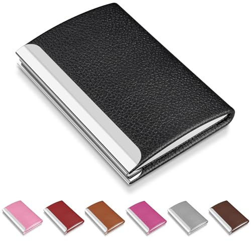 NANXJIUR Visitenkartenetui Leder Namenskartenhalter Tasche Visitenkartenhalter Metall, Slim Visitenkartenetui für Männer und Frauen mit Magnetverschluss Visitenkartenetuis Professionelles-Schwarz