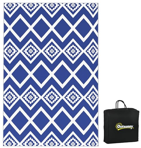 Outsunny Tapis d'extérieur en Plastique avec Sac de Transport - Tapis de Balcon imperméable - pour Camping, terrasse - Bleu + Blanc - 182 x 274 cm