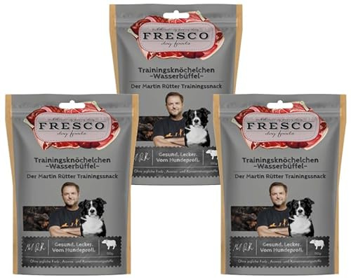 Fresco Martin Rütter Trainingsknöchelchen Wasserbüffel | 3 x 150 | Natürlicher Monoproteinsnack aus Wasserbüffelfleisch | Leckerer Snack für Hunde