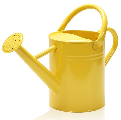 Ausluru Annaffiatoio in metallo con beccuccio rimovibile, annaffiatoio zincato, perfetto per uso interno ed esterno (1 gallone, giallo)