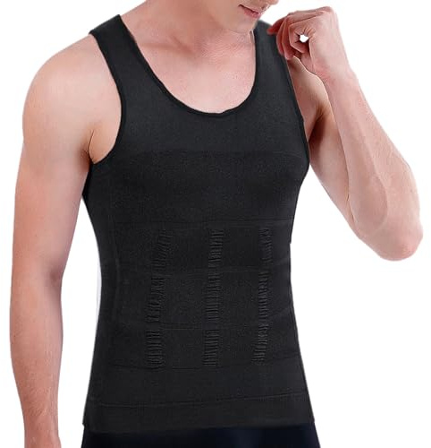 XNIVUIS Singlet, Men's Compression Shirt Sleeveless Slimming Vest, Undershirt Singlet Sleeveless, Slimming Shirt Body Shaper Abs Abdomen Shaperwear Seamless, One Size (Black)