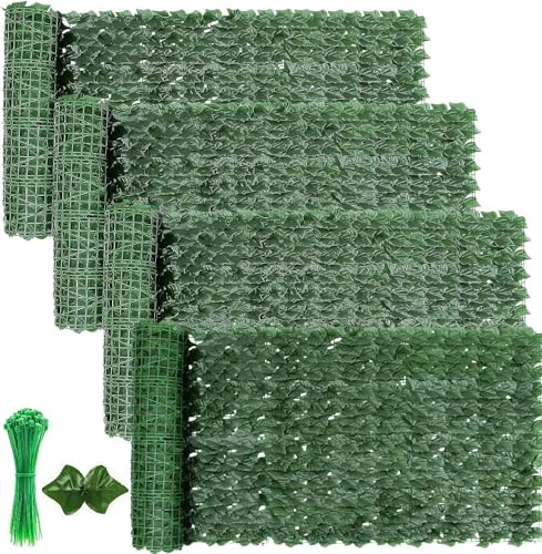 WIGUROE Zaunpaneele, Gartensichtschutz, Sichtschutzzaun, Spalier mit künstlichen Blättern und Bändern, 1 x 3 m langer Gartensichtschutz, künstlicher Efeu-Zaun, Sichtschutz für Balkon, Outdoor, Garten,