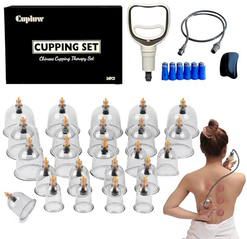 Cupluw Cupping Set, 24 Cups Cupping Kit for Massage Therapy, Chinese Cupping Therapy Set with Magnetics, Professional Vacuum Cupping Set for Cellulite Reduction Muscle Pain Relief with Manual Pump