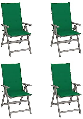ShGaxin Verstellbare Gartenstühle 4 STK. mit Auflagen, Gartenmöbel, Balkonstühle, Balkonmöbel, Balkon Stuhl, Bistrostuhl, Balkonset, Garten Stühle, Sit Möbel, Armlehnenstuhl, Massivholz Akazie