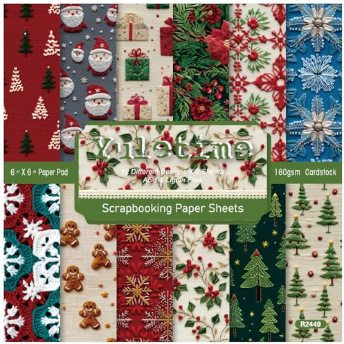 ZAKHSE Motivpapier 15,2x15,2cm, 48 Blatt Designpapier Weihnachten, Gewebestruktur Muster Einseitig Bedruckt Scrapbook Papier Bastelpapier Bunt Dekorpapier für DIY Scrapbooking Kartengestaltung