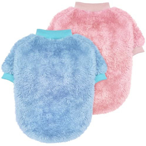 Idepet 2PCS Hund Pullover Haustier Pullover Pullover, Warme Welpe Sweatshirt Hunde Mäntel Pyjamas Katze Bekleidung Strickwaren Jumpsuit Kleidung Chihuahua Yorki Kleiner Mittlerer Hund (PinkBlue, S)