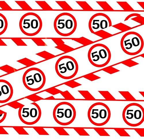 Tiwoca 50 Geburtstag Deko – lustiges Absperrband rot weiß mit Verkehrszeichen als originelle und witzige Geburtstagsdeko für einen gelungenen 50 Geburtstag Frau oder Mann