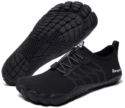 Racqua Water Shoes Lightweight Quick-Dry Swim Shoes Breathable Beach Shoes Barefoot Aqua Outdoor for Men Women Black 10 Women/9 Men