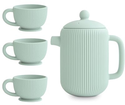 mushie Silicone Baby Tea Play Set | 4 Pieces Kitchen Play Toys for Toddlers 10 Months+ (Cambridge Blue)