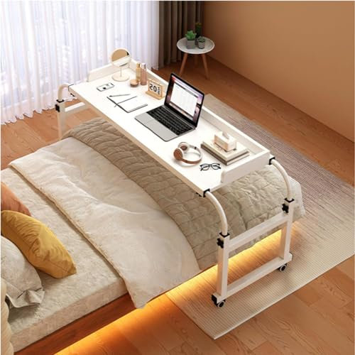 Table de lit mobile pour lit jumeau/double/grand lit/king size, table médicale à roulettes avec plateau alimentaire, poste de travail debout, bureau d'ordinateur, hauteur réglable de 1,2 à 1,8 m
