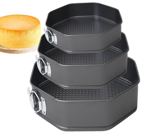 【Kuchenbackblech 】Kohlenstoffstahl-Kuchenläuse, achteckige Set | Runde Antihaft-Henne, schwerer Kohlenstoffstahl, gleichmäßige Wärmeverteilung, Käsekuchen, Pizza