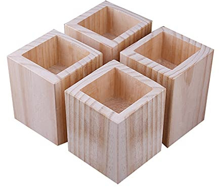 Massiv furu trä sänghöjare möbelben för tunga soffbord stolar fyrkantiga elefantfötter stigare stark träbas paket med 4 (8 x 8 x 20 cm)