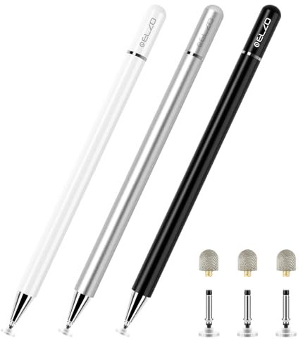 ELZO Tablet Stift für Alle Tablets, 3er Pack 2 in 1 Stylus Pen, Eingabestift Touch Pen für Alle Handys, Apple iPad, iPhone, Samsung, Surface, Lenovo, Xiaomi, Chromebook, Huawei Android iOS usw