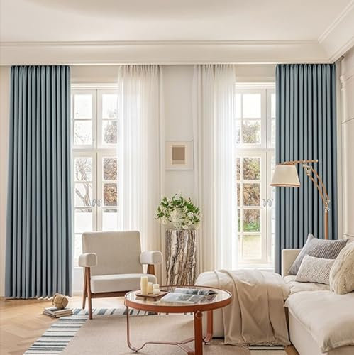 Lirzxin Verdunkelnde Vorhänge mit Ösen 229 cm Lang, Vorhang Verdunkelung Blau Doppelseitige Geometrisch Jacquard Textur Gardinen für Schlafzimmer Wohnzimmer 107x229 cm(B×H), 2er Set