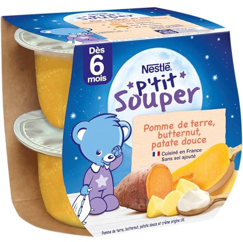 NESTLÉ BÉBÉ - P'TIT SOUPER - TRIO DE POMMES DE TERRE, PATATE DOUCE, BUTTERNUT - DÈS 6 MOIS - 2X200G
