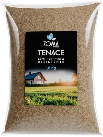 ZOMA TENACE Semi prato calpestabile resistente alla Siccità 50 m², Sementi per prato a Bassa Manutenzione e adatti ad ogni terreno, mix di 5 varietà made in italy - 1.6 kg
