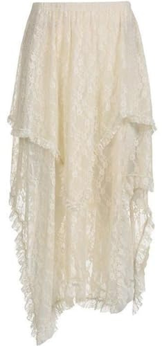 Keuyeo Jupe Asymétrique en Dentelle Style Vintage Y2k, Jupe Multicouches, Couleur Unie, Ourlet Asymétrique, Jupes -Longues À Volants, Jupes Fluides pour Femmes