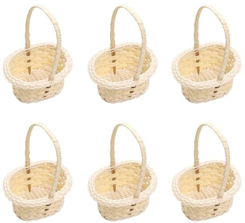 Docache geflochtene Mini-Blumenkörbe Henkel Geflochtener Blumenkorb Hochzeit Süßigkeiten Rattan Korb Dekokorb für Hochzeitszeremonie Kleiner Rattan Korb Obstkorb 6 Stück (Ovale)