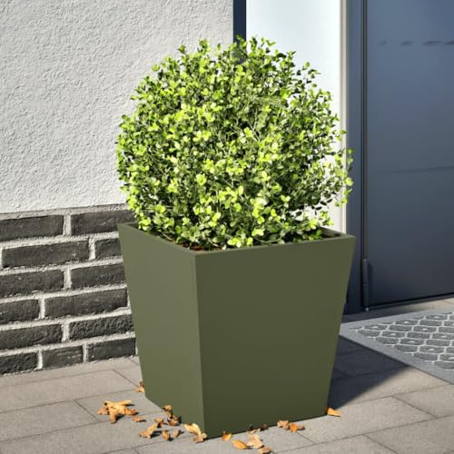 HaoChrymec Maceta de Acero Verde Oliva, Resistente y Duradera, Ideal para Jardineras de Exterior, Balcón, Huerto Urbano, Sin Drenaje, 40x40x40 cm