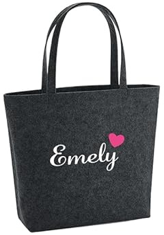WriteFusion Filztasche mit einem Herz und einem Namen zum Personalisieren Nachhaltige Geschenk-Tasche Filz-Beutel Einkaufstasche Strandtasche