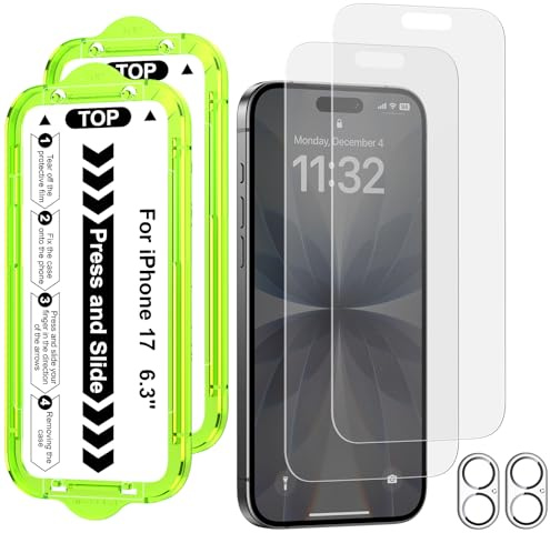 Esanik Mate Protector Pantalla para iPhone 17, 2x Mate Cristal Vidrio templado + 2x Protector Lente Cámara, Anti Glare Matte Screen Protector Film, 2+2 Unidades