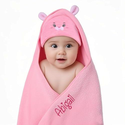 Gaosh Accappatoio Neonato Personalizzato con Nome Asciugamano Neonato Bagnetto con Cappuccio Morbido e Confortevole per Bambina Regalo Neonata Femmina, Nascita Bimba (Rosa)