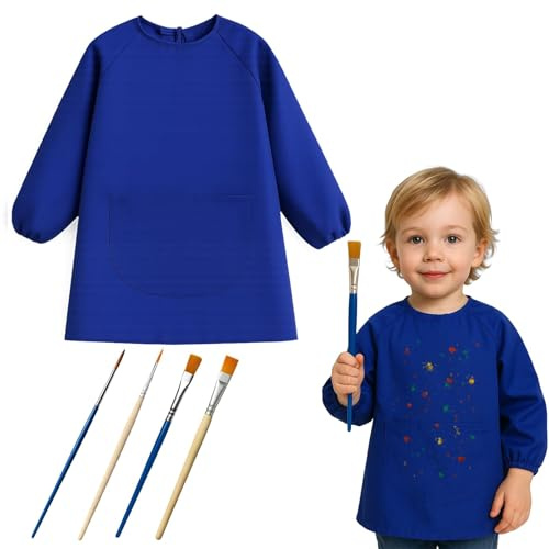 Malschürze Kinder 7-12 jahre, Gemälde Schal Kinder und 4 Künstlerpinsel, Kinder Schal Schule Jungen Mädchen Handwerk Malerei Backen Kochen, Geschenke Für Kunstliebhaber