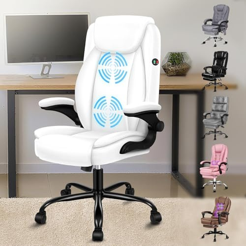 ALFORDSON Chefsessel ergonomischer Massage Bürostuhl, Schreibtischstuhl Wippfunktion 90°-135°, hoher Rückenlehne PC-Stuhl belastbar 150 kg, 360° Drehstuhl höhenverstellbarer, Weiß | Schreibtischstuhl Wippfunktion 90°-135°, hoher Rückenlehne PC-Stuhl belastbar 150 kg, Drehstuhl höhenverstellbarer,Weiß