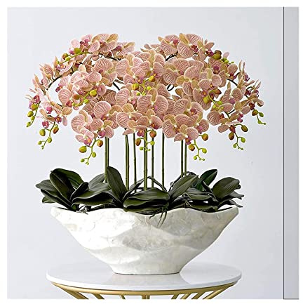Grande Orchidea Artificiale con Vaso Bianco Decorativo in PU Phalaenopsis, Fiori Artificiali, Piante finte in Vaso, centrotavola, Arredamento per la casa (B)