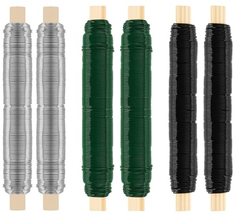 Foydream Set de 6 Alambre para Flores 0,7mm x 40m, Alambre Floristeria para Manualidades, Arreglos Florales, Decoración y Jardinería, Negro, Plata, Verde