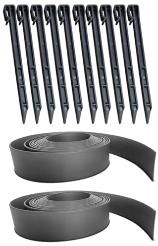 CLISPEED Bordure de Jardin Flexible en Polyéthylène Noir 1 Mètre 2 Rouleaux avec 10 Piquets de Fixation Barrière de Jardin Résistante aux UV pour Pelouse et Parterres