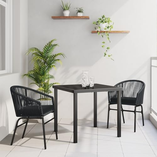 SKTQYQO 5-teiliges Gartenmöbel-Set aus schwarzem Rattan mit Kissen, Stühle für den Außenbereich, runde Stühle und Gestell aus lackiertem Stahl, ideal für Terrasse, Balkon, modernes Design