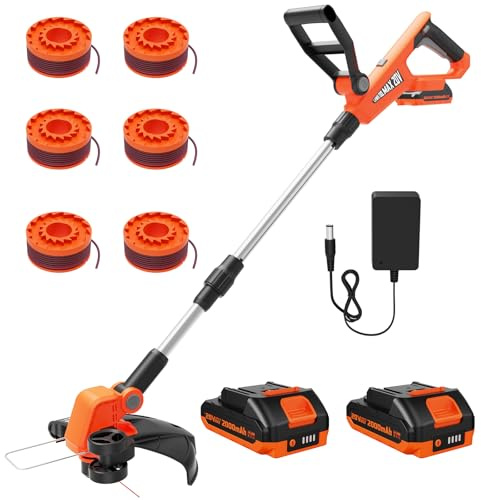 VARSK 12 Inch 20V Cordless Weed Wacker with Automatic Line Feed, 2 in 1 String Trimmer and Edger, Includes 2 X 2.0Ah Batteries/1 X Charger/6 X Replacement Spools, Weed Eater for Lawn, Garden, etc