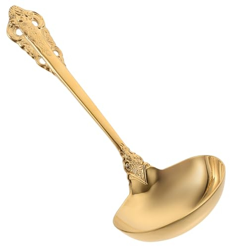 Veemoon Cucharón de Sopa Dorado de Acero Inoxidable, Cuchara Sopera Multiusos para Servir, Utensilio de Cocina Resistente y Fácil de Limpiar, Adecuado para Ollas Calientes y Comedor