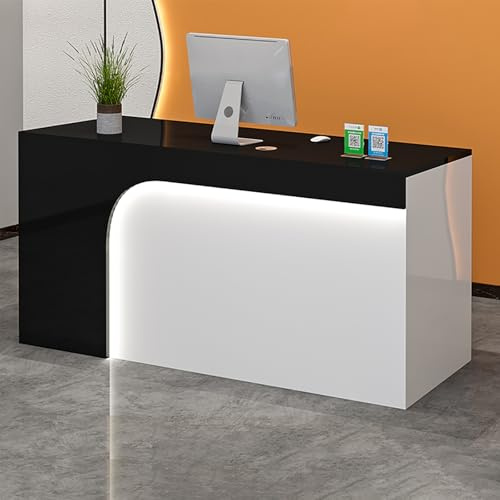 Modernt receptionsskrivbord – multifunktionell låsbar reception med tangentbordsbricka och kabelhål – perfekt för hemmakontor, salong, spa, detaljhandelsdisk (E 2)