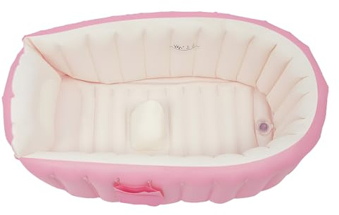 Aufblasbare Babybadewanne Rosa, Babybadewanne Mädchen mit Luftpumpe, Rutschfeste PVC Badewanne mit Mittelsäule, Tragbare Rosa Babywanne für Neugeborene, Reise Unterwegs